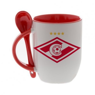 Красная кружка с ложкой с логотипом Спартак
